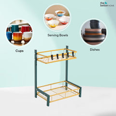 The Better Home Trapezoidal Seasoning Rack | Stackable Kitchen Basket For Storage | Carbon Steel Collapsible Foldable Basket For Fruits And Vegetables | Rust-Resistant (Green Gold - Design 1)