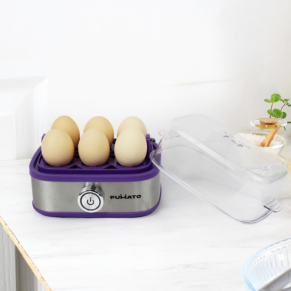 Electric Egg Boiler 2-in-1 - Boil 6 Eggs, Poach 2 | Automatic Turn-Off | Stainless Steel | Purple Haze