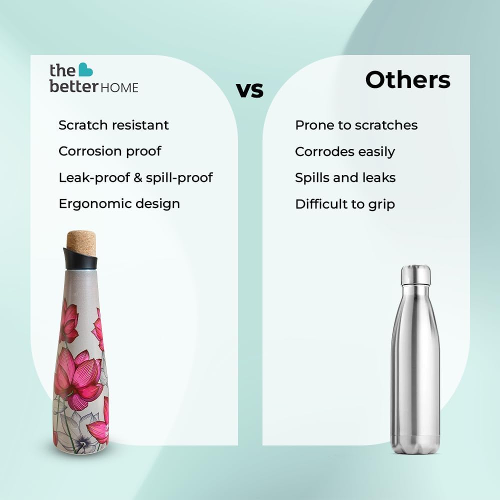 Combo: Insulated Stainless Steel Water Bottles - 18 Hours Insulation | Cork Cap | 750ml Each | Pink Lotus