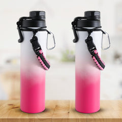 The Better Home Pack of 2 Stainless Steel Insulated Water Bottles | 720 ml Each | Thermos Flask Attachable to Bags & Gears | 6/12 hrs hot & Cold | Water Bottle for School Office Travel | Pink-White