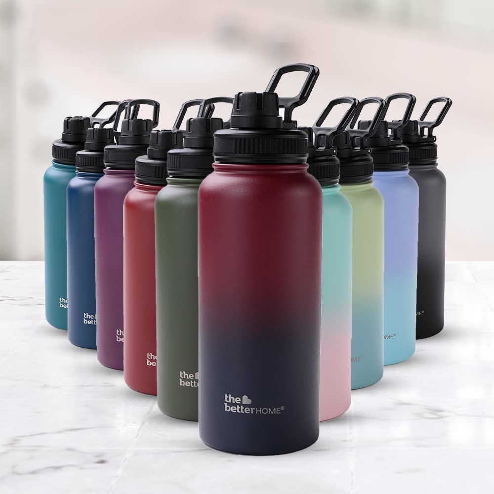 Insulated Water Bottle - Double Wall Hot & Cold, Leakproof & Durable | 1 Litre | Blue - Maroon