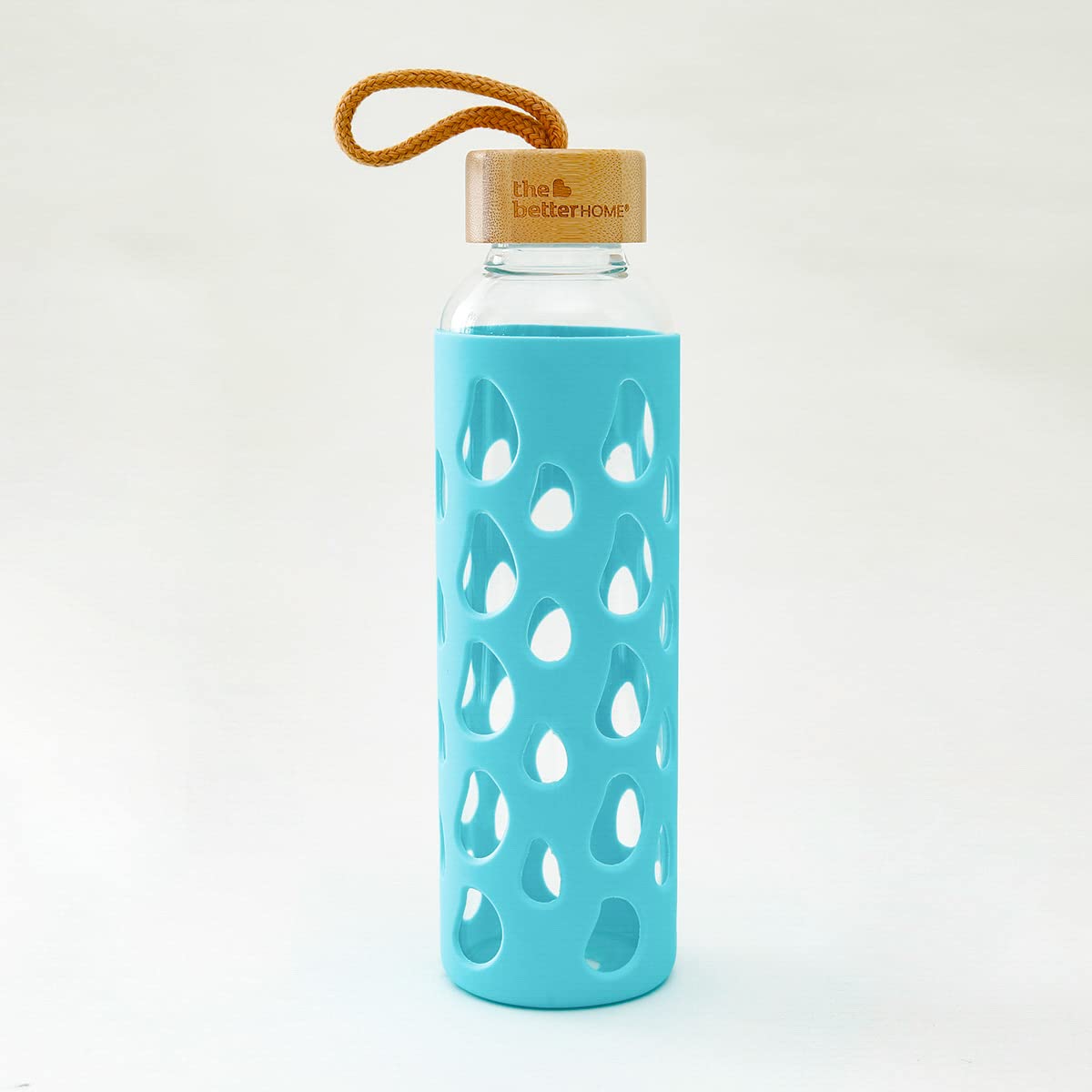 Borosilicate Glass Water Bottle - Non-Slip Silicone Sleeve & Bamboo Lid | 550ml | Blue | Sport Theme