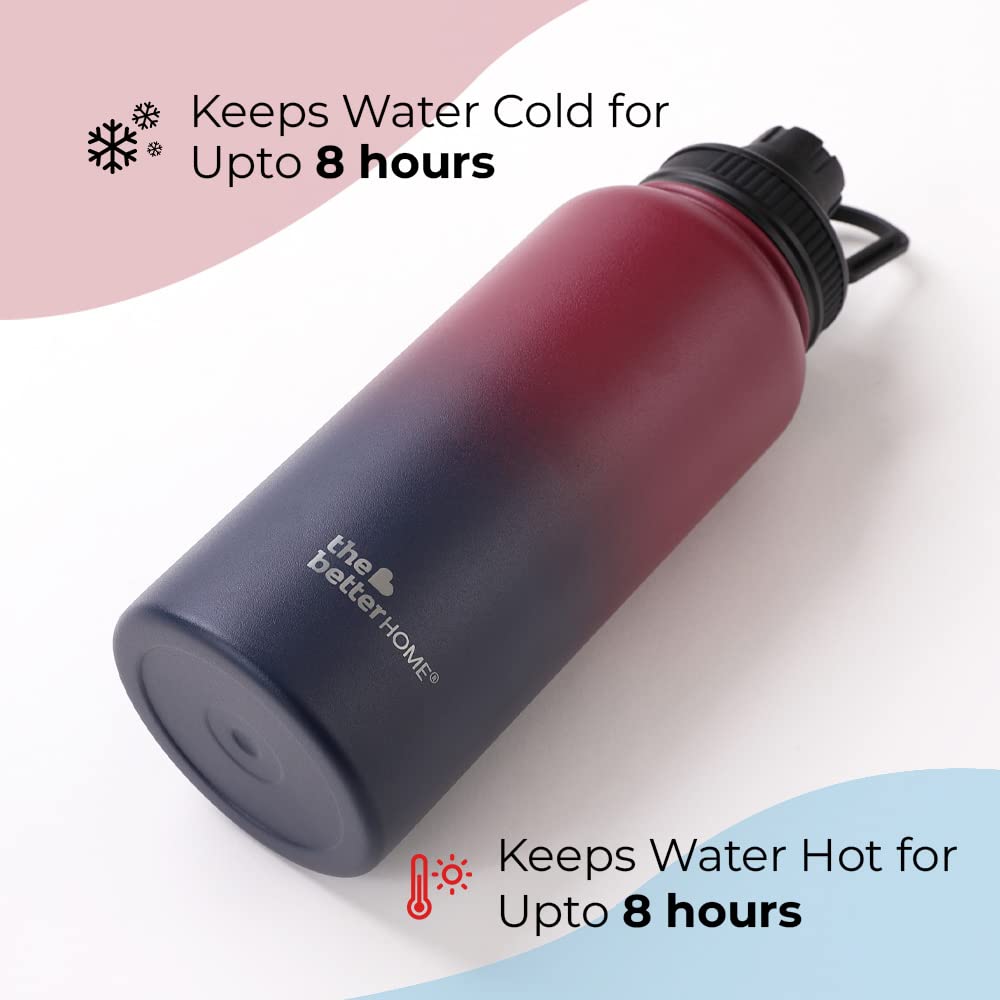 Insulated Water Bottle - Double Wall Hot & Cold, Leakproof & Durable | 1 Litre | Blue - Maroon