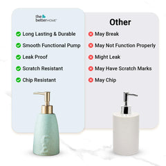 The Better Home 320ml Dispenser Bottle - Green (Set of2) | Ceramic Liquid Dispenser for Kitchen, Wash-Basin, and Bathroom | Ideal for Shampoo, Hand Wash, Sanitizer, Lotion, and More