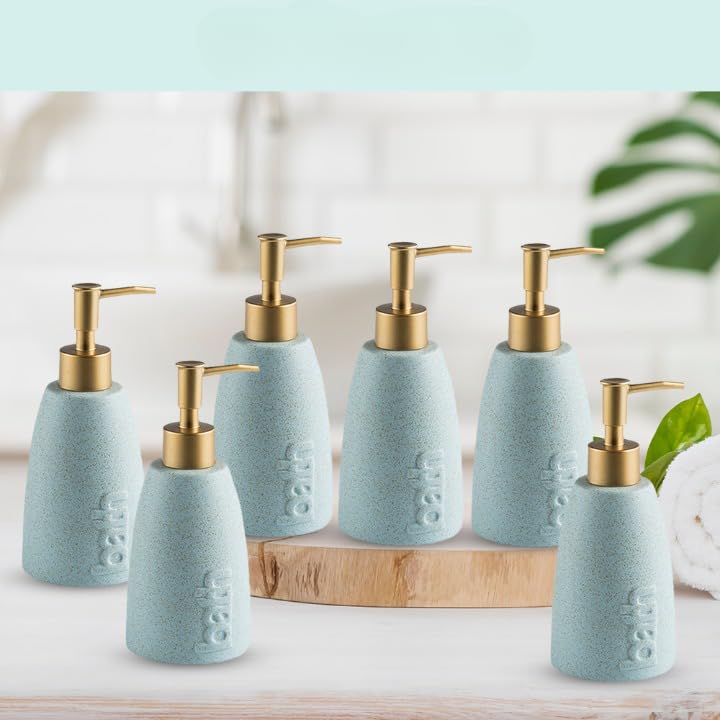 The Better Home 320ml Dispenser Bottle - Blue (Set of 6) | Ceramic Liquid Dispenser for Kitchen, Wash-Basin, and Bathroom | Ideal for Shampoo, Hand Wash, Sanitizer, Lotion, and More