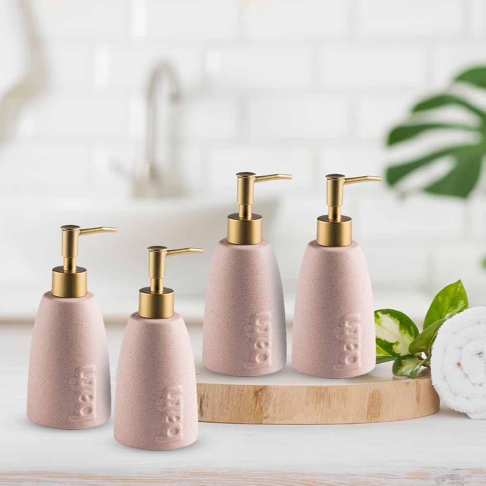 The Better Home 320ml Dispenser Bottle - Pink (Set of 4) | Ceramic Liquid Dispenser for Kitchen, Wash-Basin, and Bathroom | Ideal for Shampoo, Hand Wash, Sanitizer, Lotion, and More