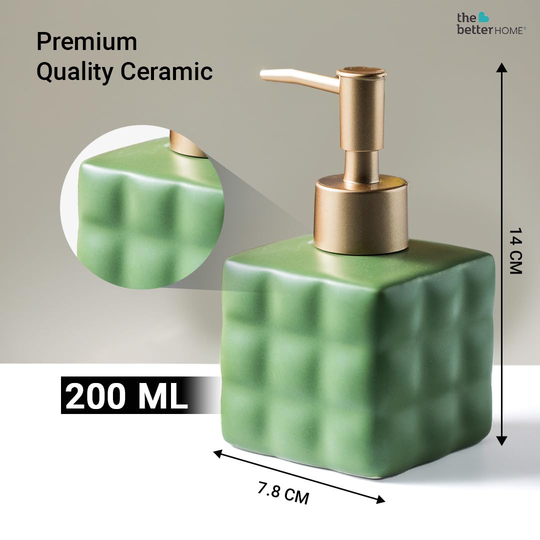 The Better Home 220ml Dispenser Bottle - Green (Set of 6) | Ceramic Liquid Dispenser for Kitchen, Wash-Basin, and Bathroom | Ideal for Shampoo, Hand Wash, Sanitizer, Lotion, and More