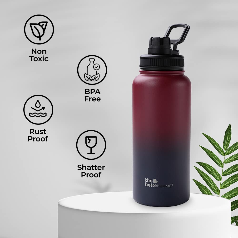 Insulated Water Bottle - Double Wall Hot & Cold, Leakproof & Durable | 1 Litre | Blue - Maroon