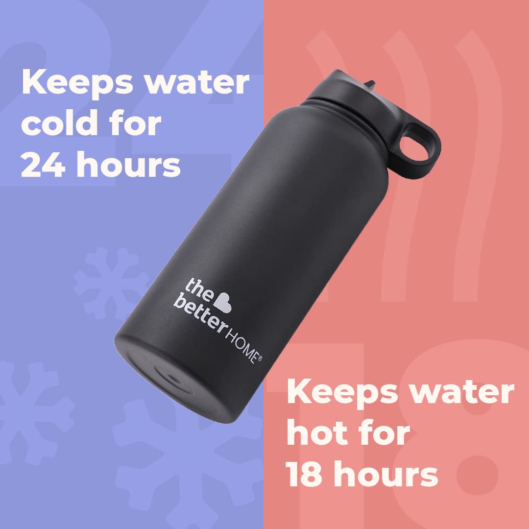 1000 Stainless Steel Insulated Sipper Water Bottle for Adults and Kids 1 Litre (Pack of 1, Black)