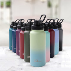 The Better Home Insulated Water Bottle 1 Litre | Double Wall Hot and Cold Water for Home, Gym, Office | Easy to Carry & Store | Insulated Stainless Steel Bottle (Pack of 1, Aquamarine - Lime)