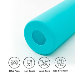 Borosilicate Glass Water Bottle with Sleeve (500ml) | Non Slip Silicon Sleeve & Bamboo Lid | Water Bottles for Fridge | Light Blue (Pack of 50)