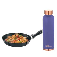 The Better Home 100% Pure Copper Water Bottle 1 Litre, Purple & Savya Home Non Stick Fry Pan, 26 cm (Stove & Induction Cookware, Easy Grip Handle)