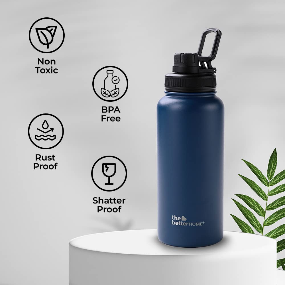 Insulated Water Bottle - Double Wall, Leakproof & Durable | 1 Litre | Deep Blue | Ideal for Gym & Office