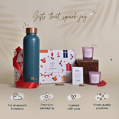 The Better Home Combo Pack|Gift Box Pack of 3 with Copper Bottle (Teal, 1 LTR) & 2 Candles (Black Amber Lavender, 60gm)|Rakhi Gift for Brother, Rakhi Gift for Sister, Dry Fruits Gift Pack