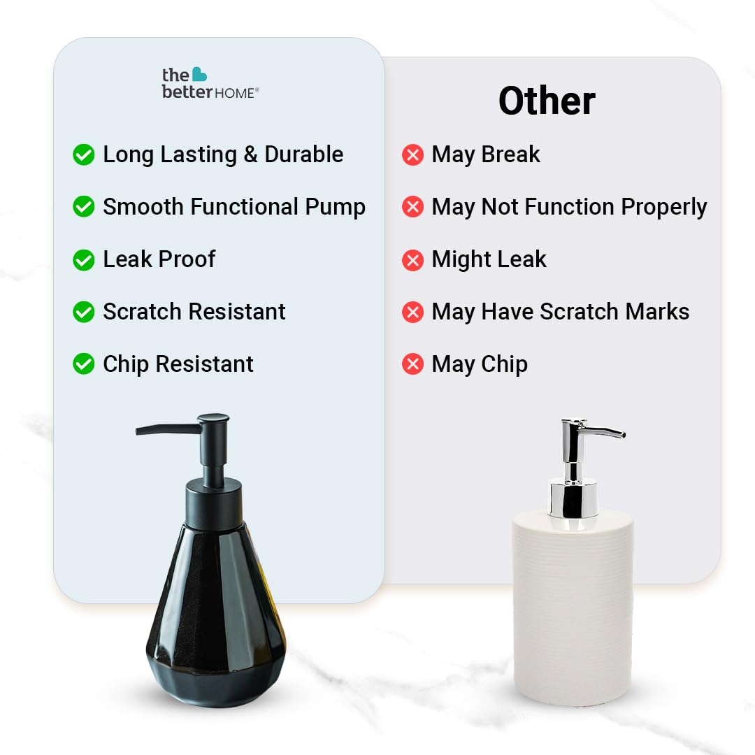 The Better Home 250ml Dispenser Bottle - Black (Set of 3)| Ceramic Liquid Dispenser for Kitchen, Wash-Basin, and Bathroom | Ideal for Shampoo, Hand Wash, Sanitizer, Lotion, and More