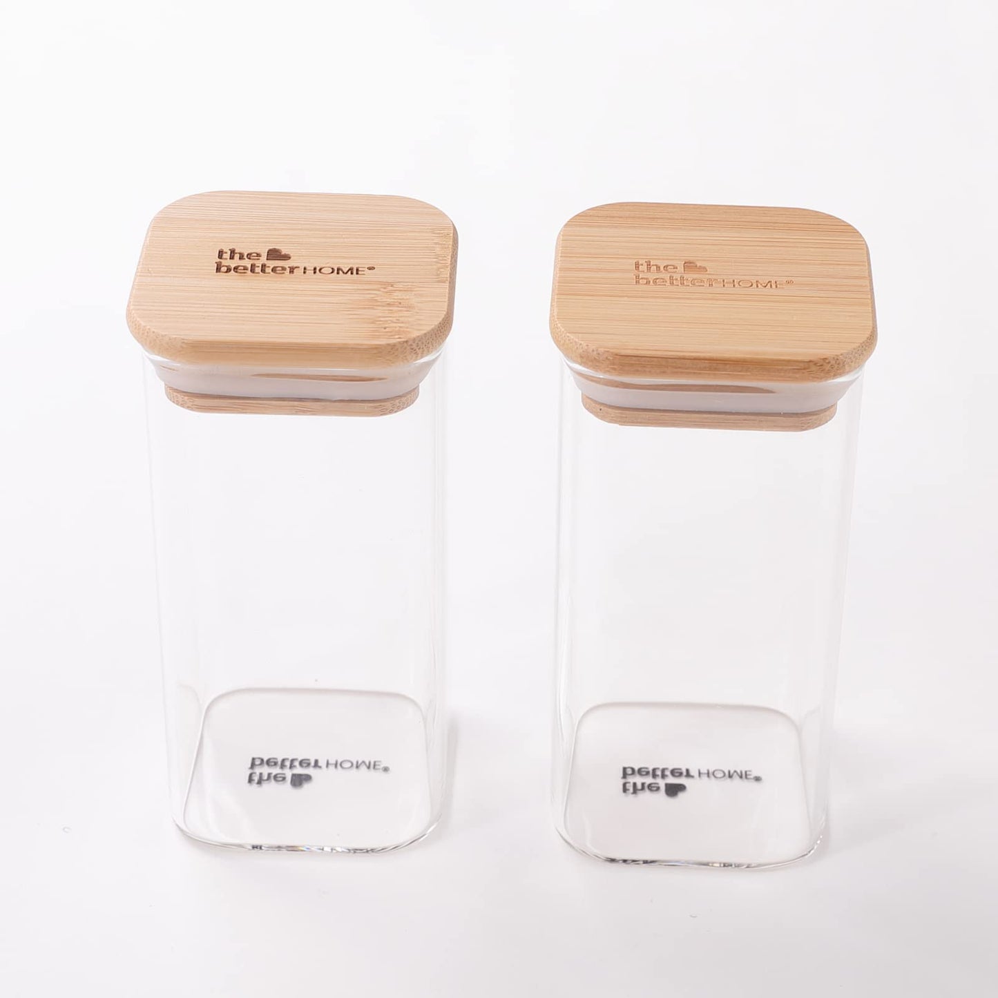 Pack of 2: Kitchen Storage Containers with Bamboo Lid | Airtight Borosilicate Glass Jars | 300 ml Each | Rectangular