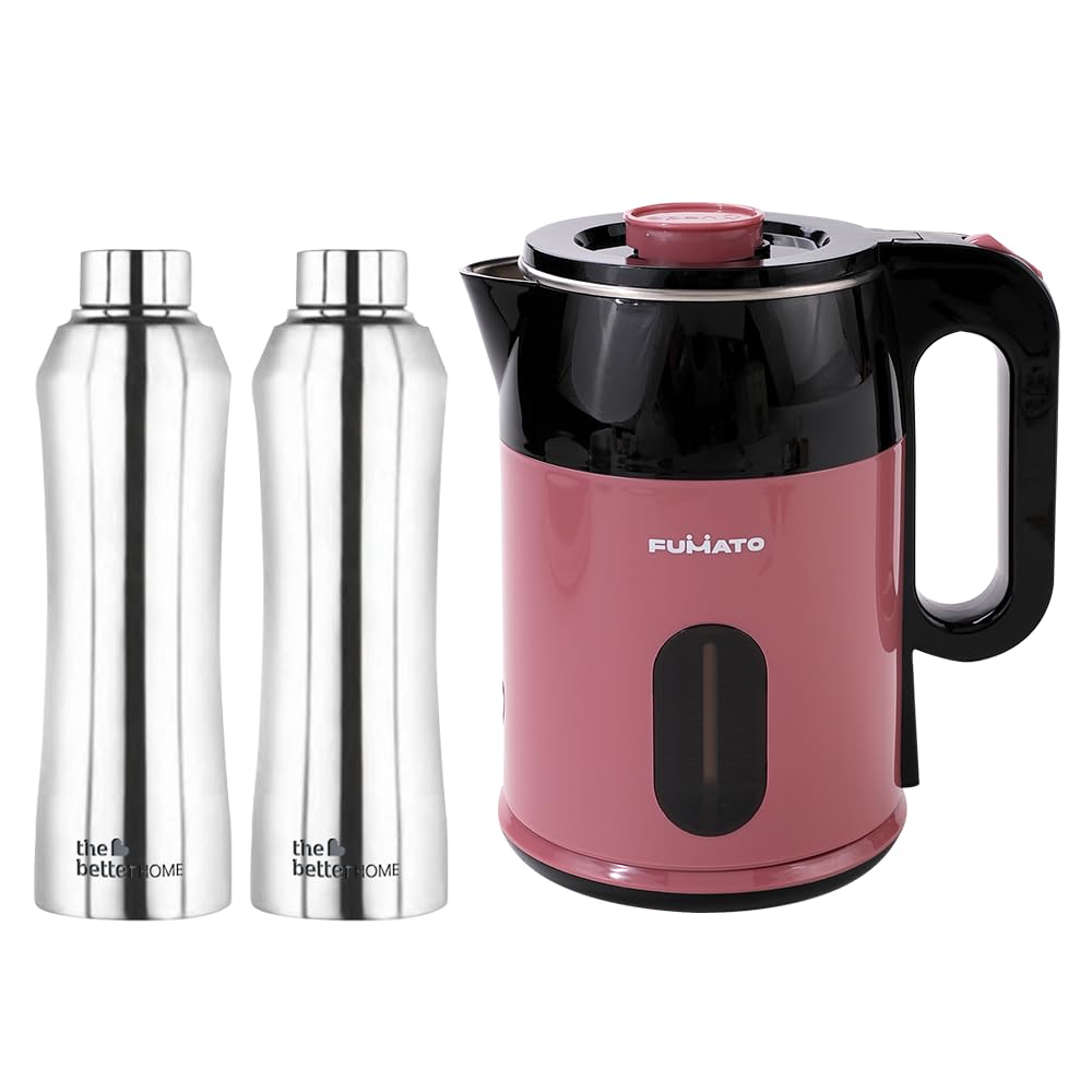 Combo: RapidHeat Pro Electric Kettle - 1.8L, Fast Boil, Stylish Design | 1L Beverage Bottle | Pink & Silver