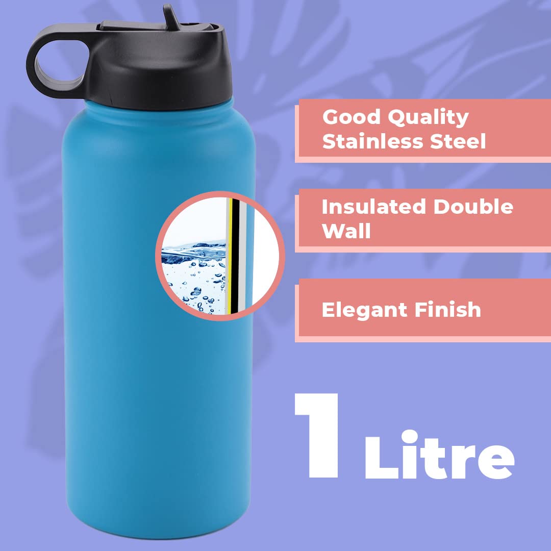 The Better Home Stainless Steel Insulated Sipper Water Bottle for Adults and Kids 1 Litre | Thermos Flask 1 Litre | Hot and Cold Insulated Water Bottle 1 Litre+ (Blue, Set of 1)