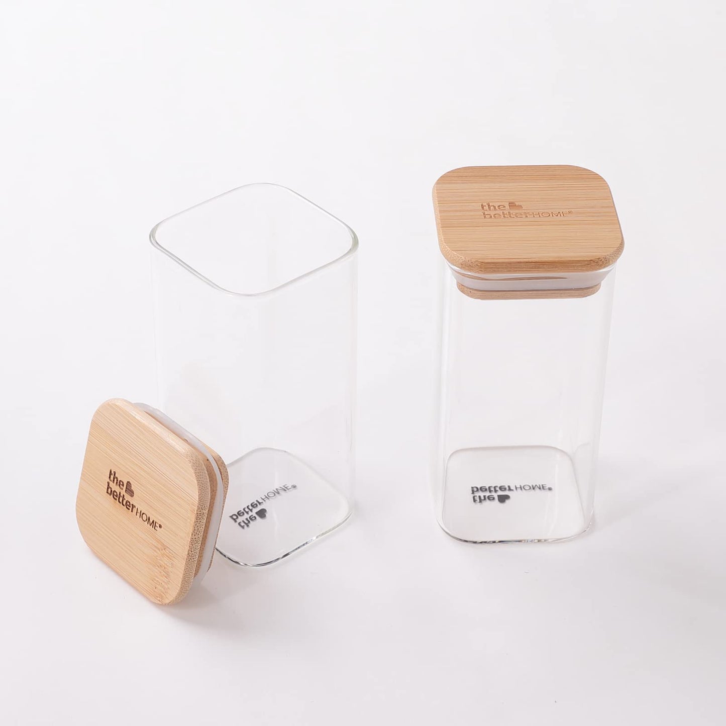 Pack of 2: Kitchen Storage Containers with Bamboo Lid | Airtight Borosilicate Glass Jars | 300 ml Each | Rectangular