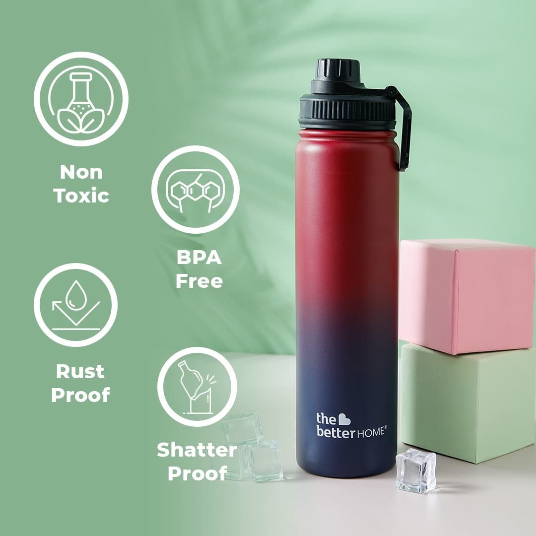 Insulated Stainless Steel Water Bottle - Leakproof, Double Wall | 710ml | Maroon-Blue | For Gym, Office