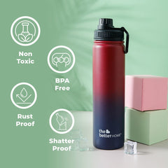 The Better Home Stainless Steel Insulated Water Bottle with Sipper (710ml) | Thermos Flask Sports Water Bottle | Hot and Cold Steel Water Bottle | Food Grade & BPA Free (Pack of 1, Maroon - Blue)