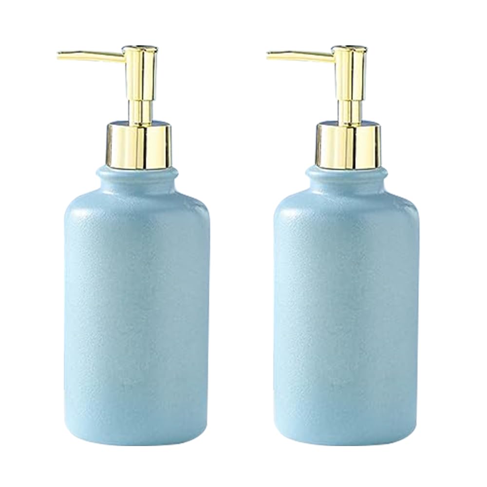 The Better Home 400ml Soap Dispenser Bottle - Blue (Set of 2) |Ceramic Liquid Pump Dispenser for Kitchen, Wash-Basin, and Bathroom