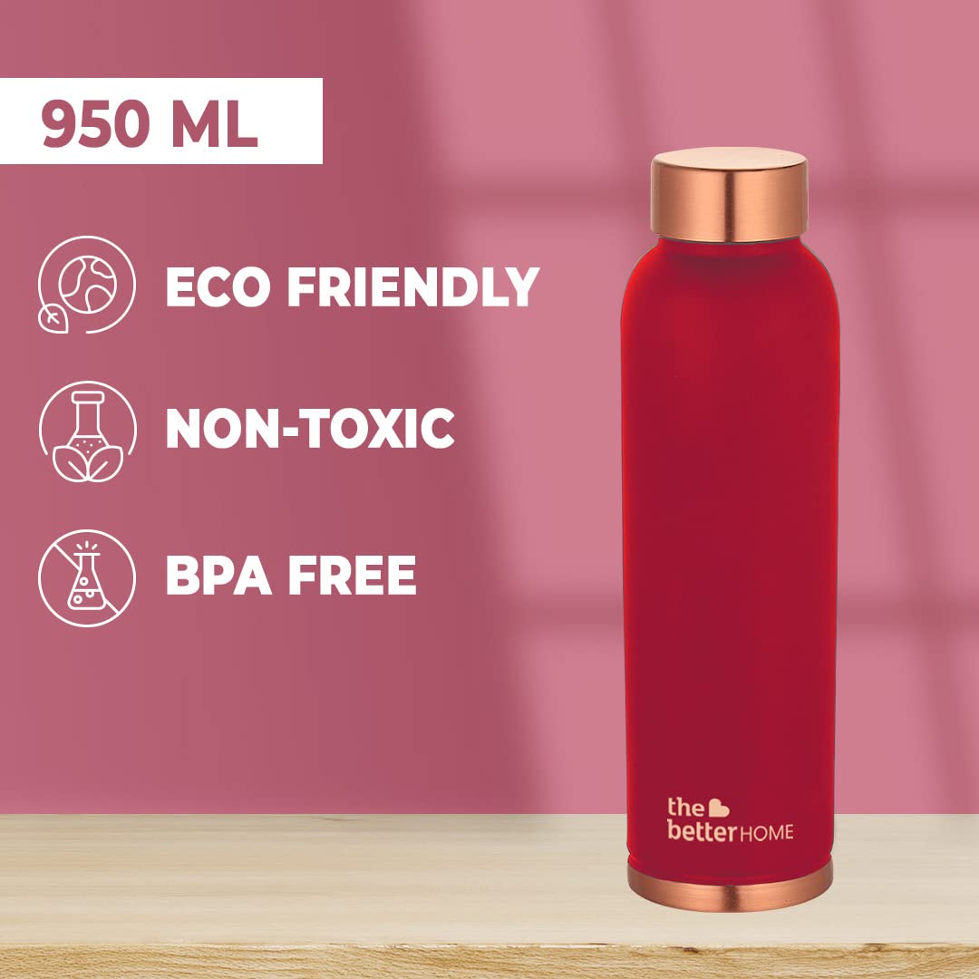 Copper Water Bottle - BPA Free, Leak Proof | 1 Litre Capacity | Maroon | Perfect for School & Office