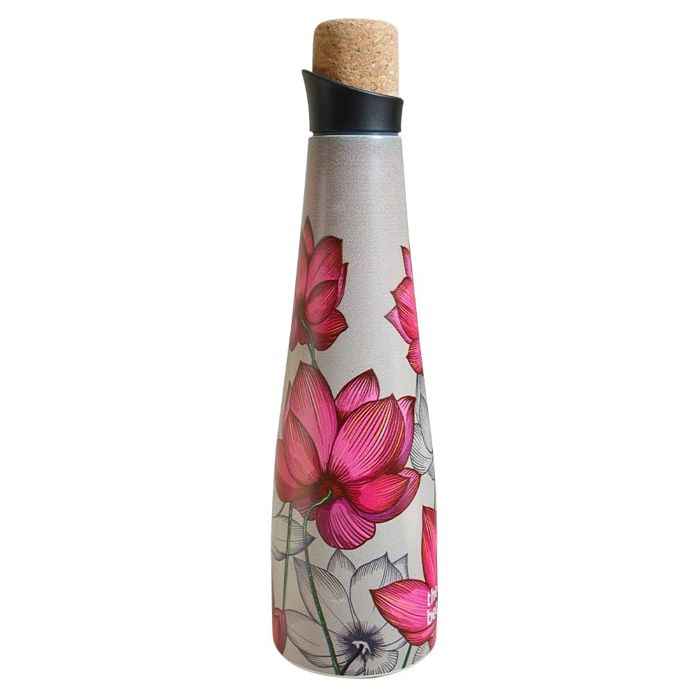 Combo: Insulated Stainless Steel Water Bottles - 18 Hours Insulation | Cork Cap | 750ml Each | Pink Lotus