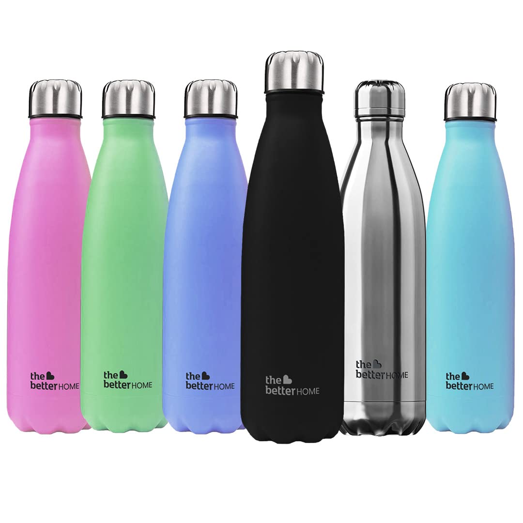 500 Stainless Steel Insulated Water Bottle 500ml | Thermos Flask 500ml | Hot and Cold Steel Water Bottle 500ml (Pack of 2, Black)