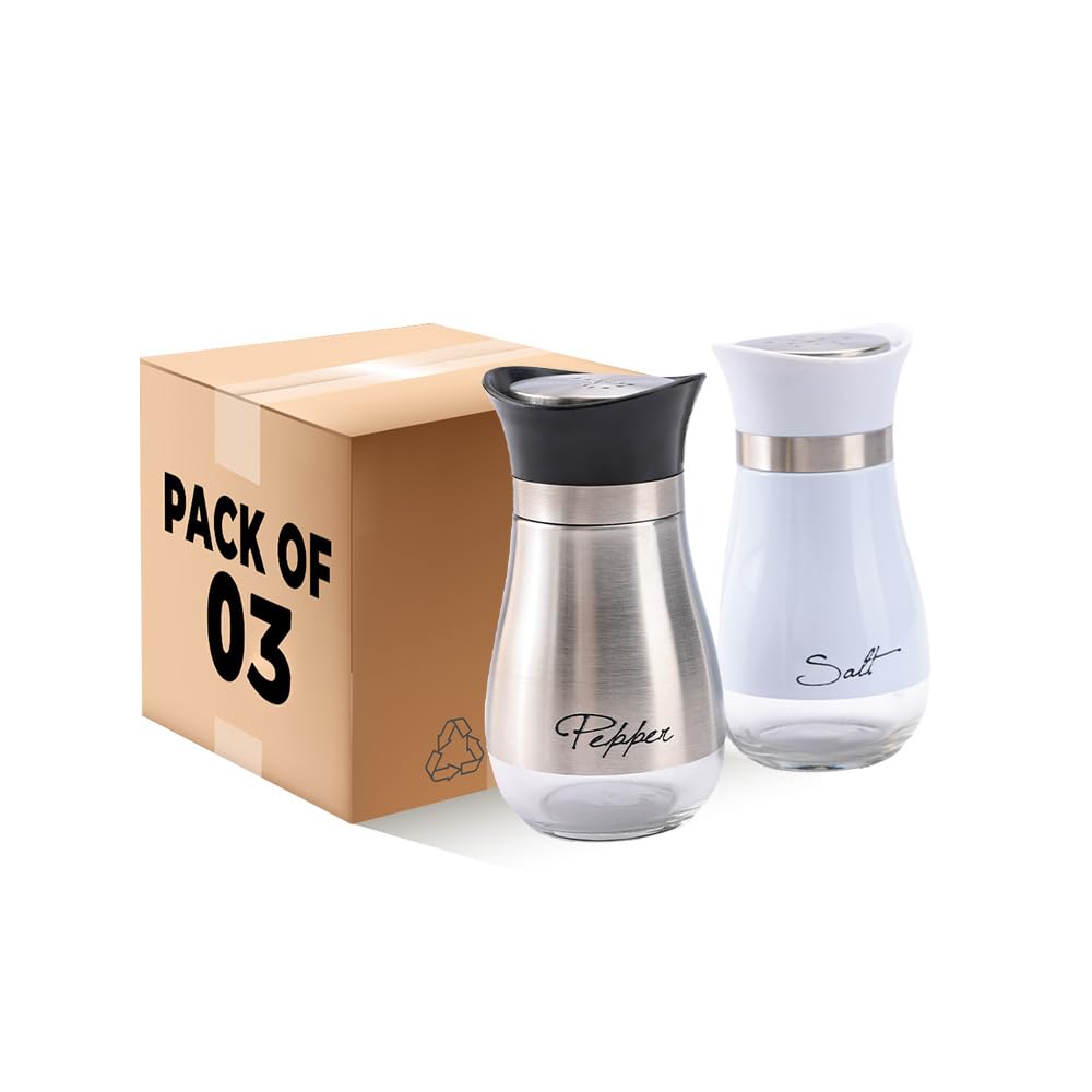 Pack of 1: Glass Salt and Pepper Shaker Set - Durable, Elegant | Includes 2 Shakers | Clear | Size: Standard