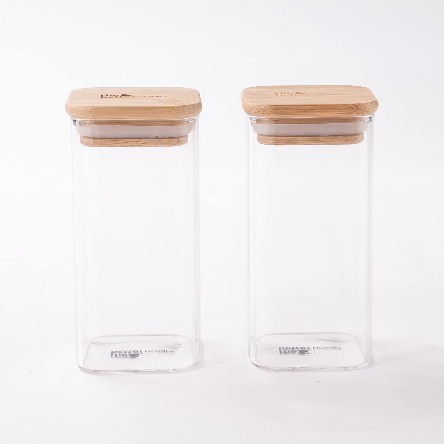 Pack of 2: Kitchen Storage Containers with Bamboo Lid | Airtight Borosilicate Glass Jars | 300 ml Each | Rectangular