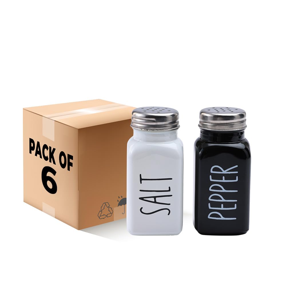 The Better Home Glass Salt & Pepper Shakers Set- Black & White (Pack of 6) | Moisture-Proof Seasoning Shakers | Salt & Pepper Containers | Salt & Pepper Container/Set for Dining Table