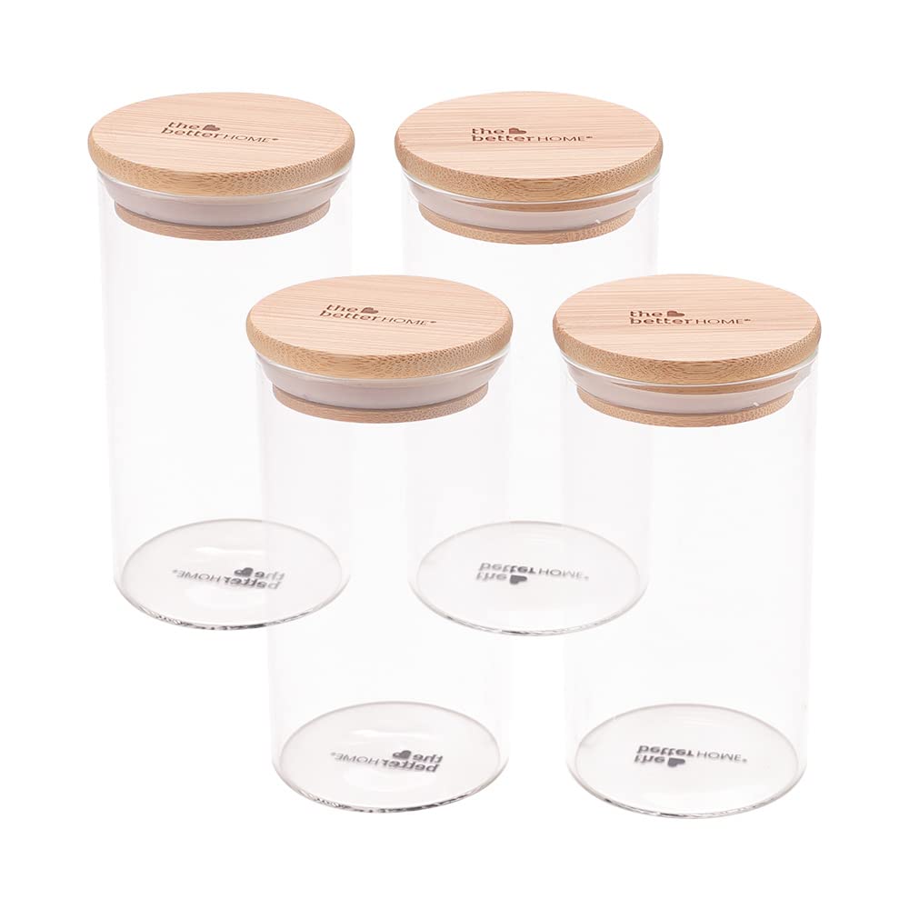 Pack of 4: Airtight Borosilicate Glass Kitchen Containers with Bamboo Lid | 300 ml Each | Transparent