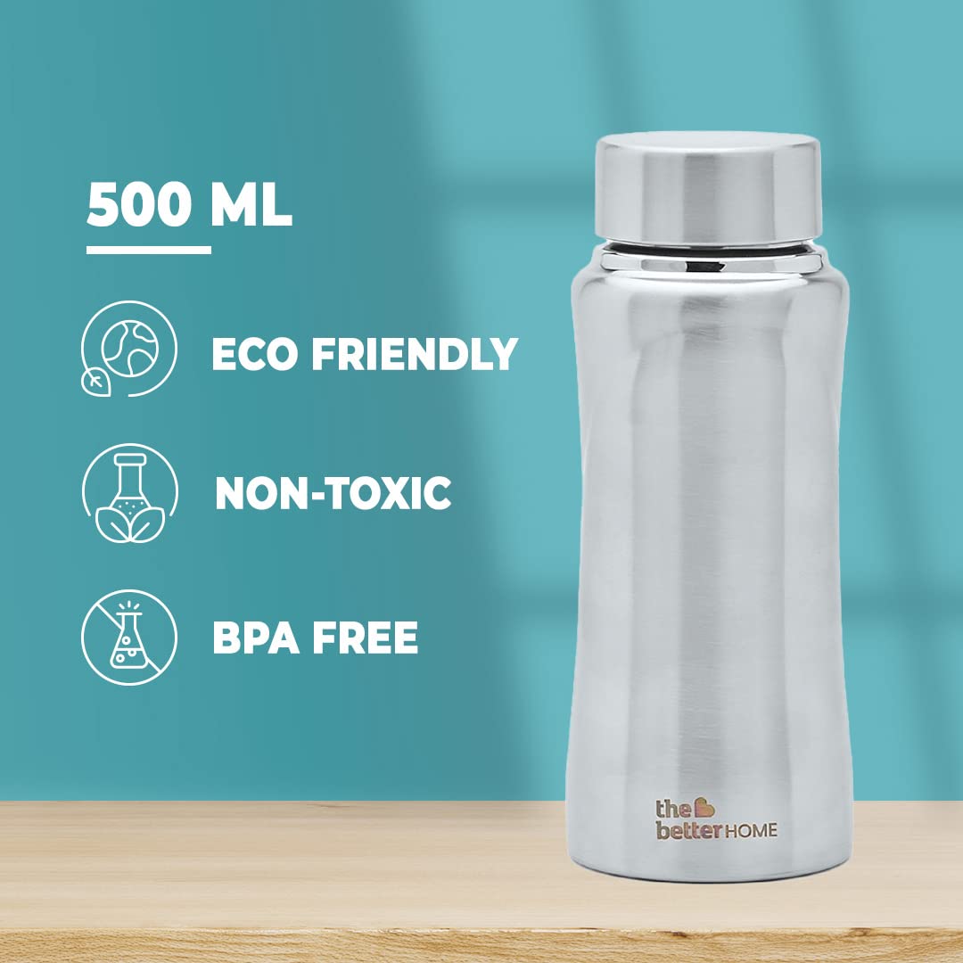 Stainless Steel Water Bottle 500ml | Rust Proof, Light Weight & Durable 500ml Water Bottle | Silver (Pack of 2)