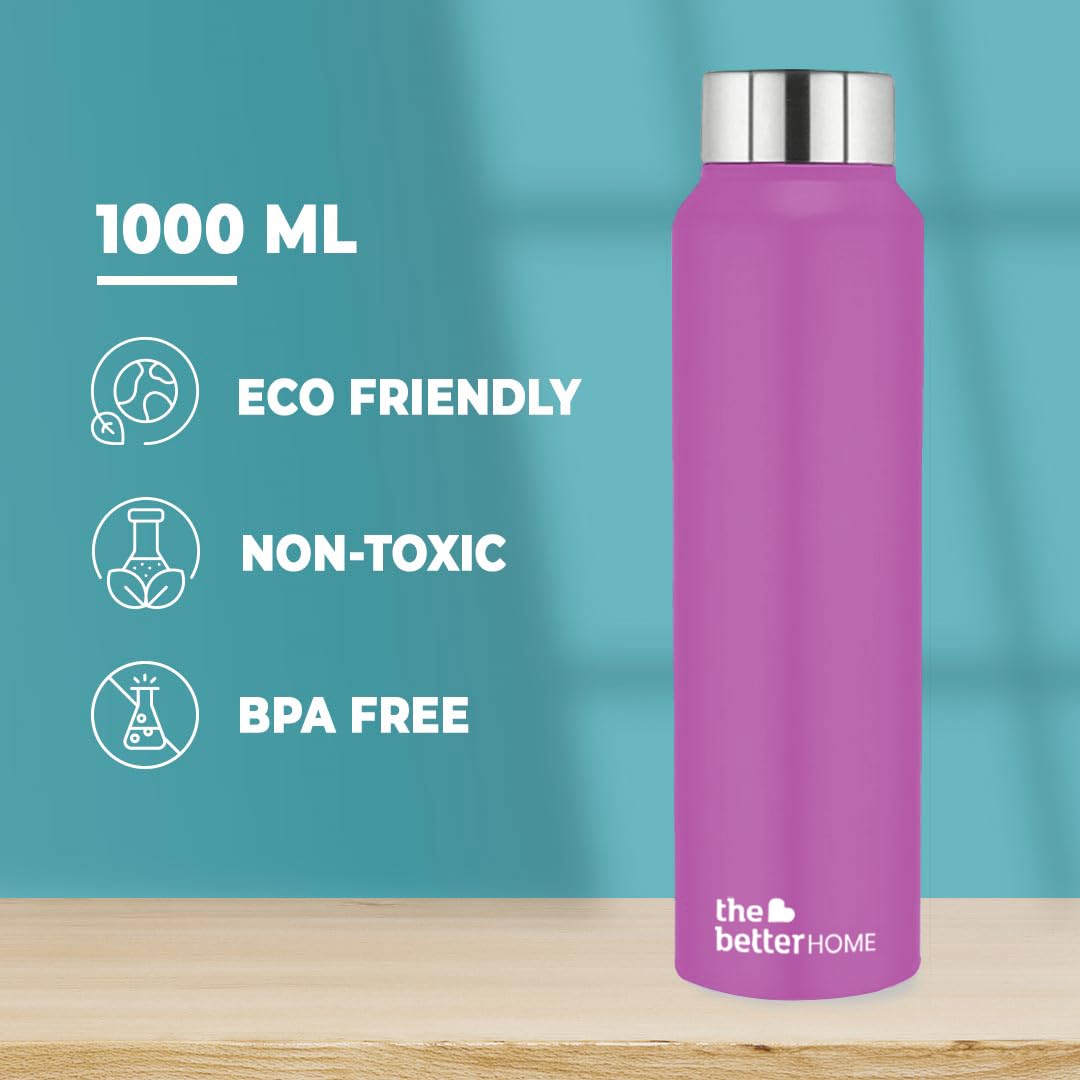 The Better Home Stainless Steel Water Bottle 1 Litre | Leak Proof, Durable & Rust Proof | Non-Toxic & BPA Free Steel Bottles 1+ Litre | Eco Friendly Stainless Steel Water Bottle | Purple (Pack of 2