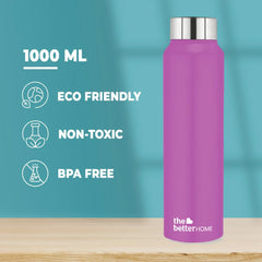 Stainless Steel Water Bottle 1 Litre | Leak Proof, Durable & Rust Proof | Non-Toxic & BPA Free Steel Bottles 1+ Litre | Eco Friendly Stainless Steel Water Bottle | Purple (Pack of 2