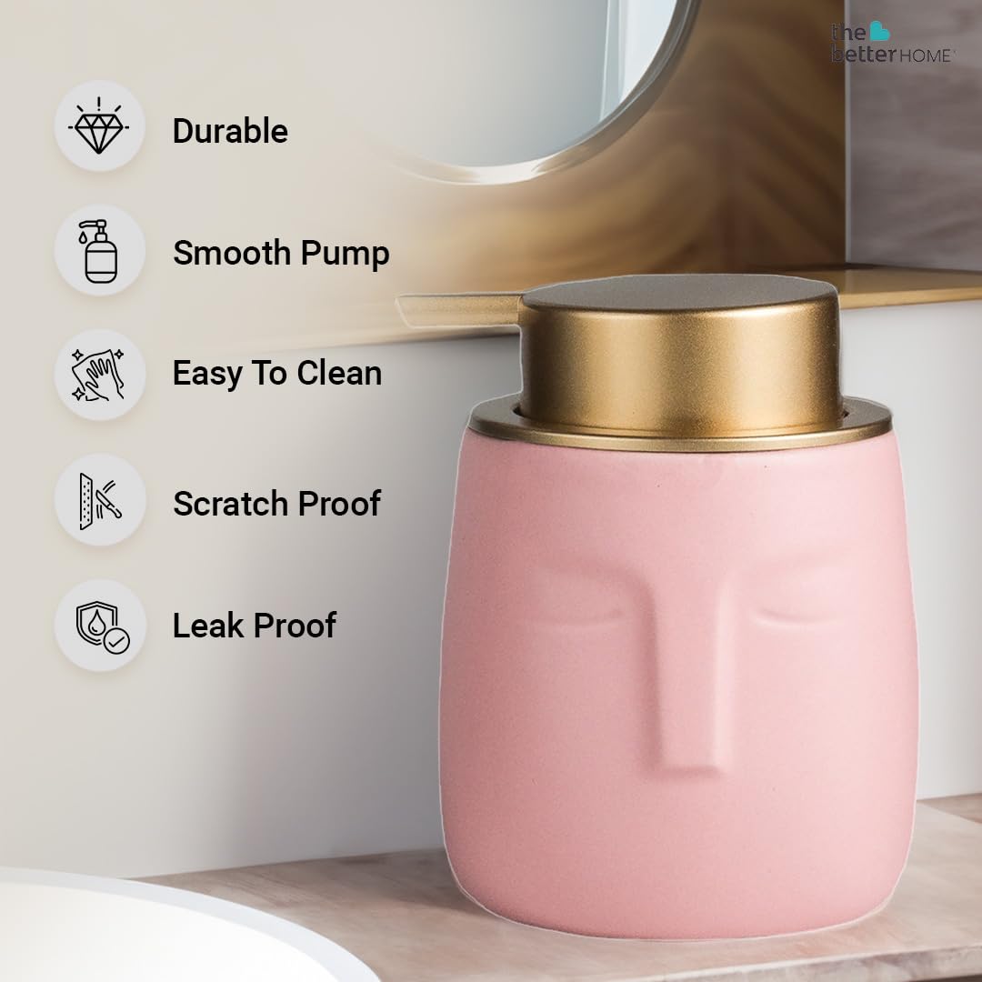 The Better Home 350ml Soap Dispenser Bottle - Pink (Set of 3) |Ceramic Liquid Pump Dispenser for Kitchen, Wash-Basin, and Bathroom