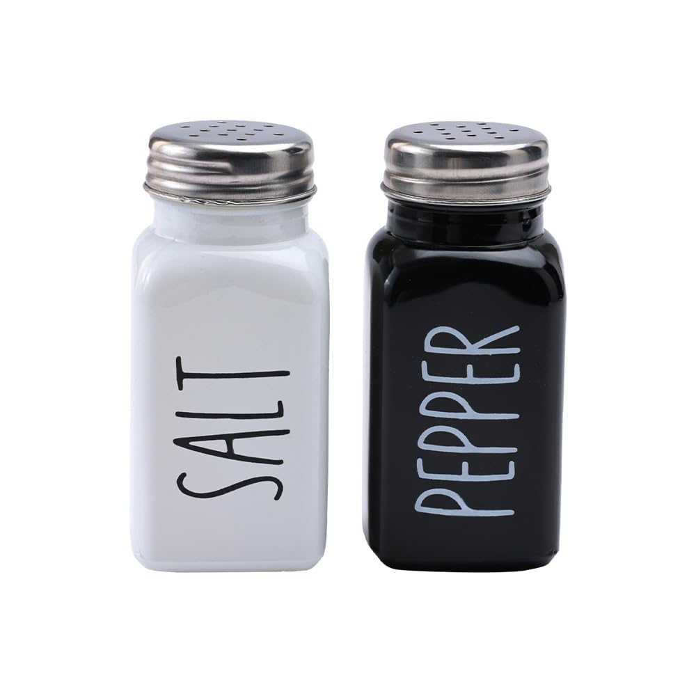 The Better Home Glass Salt and Pepper Shaker Set | Set of 2 Shaker | White and Black | Glass | Salt and Pepper Dispenser Sprinkler Bottle (Pack of 10)