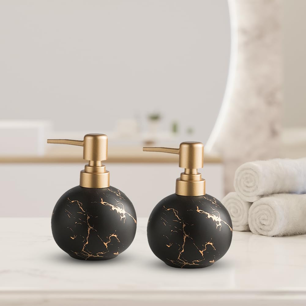 Set of 2: Ceramic Dispenser Bottles with Stylish Design | Ideal for Shampoo, Lotion, & More | 300ml | Black