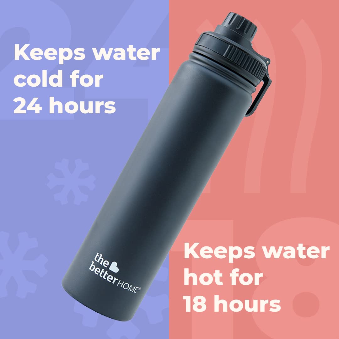 Stainless Steel Insulated Sipper Water Bottle 710ml | Thermos Hot and Cold Water Flask | Sipper Bottle for Adults and Kids | Steel Bottle for Gym Office Home | (Black)