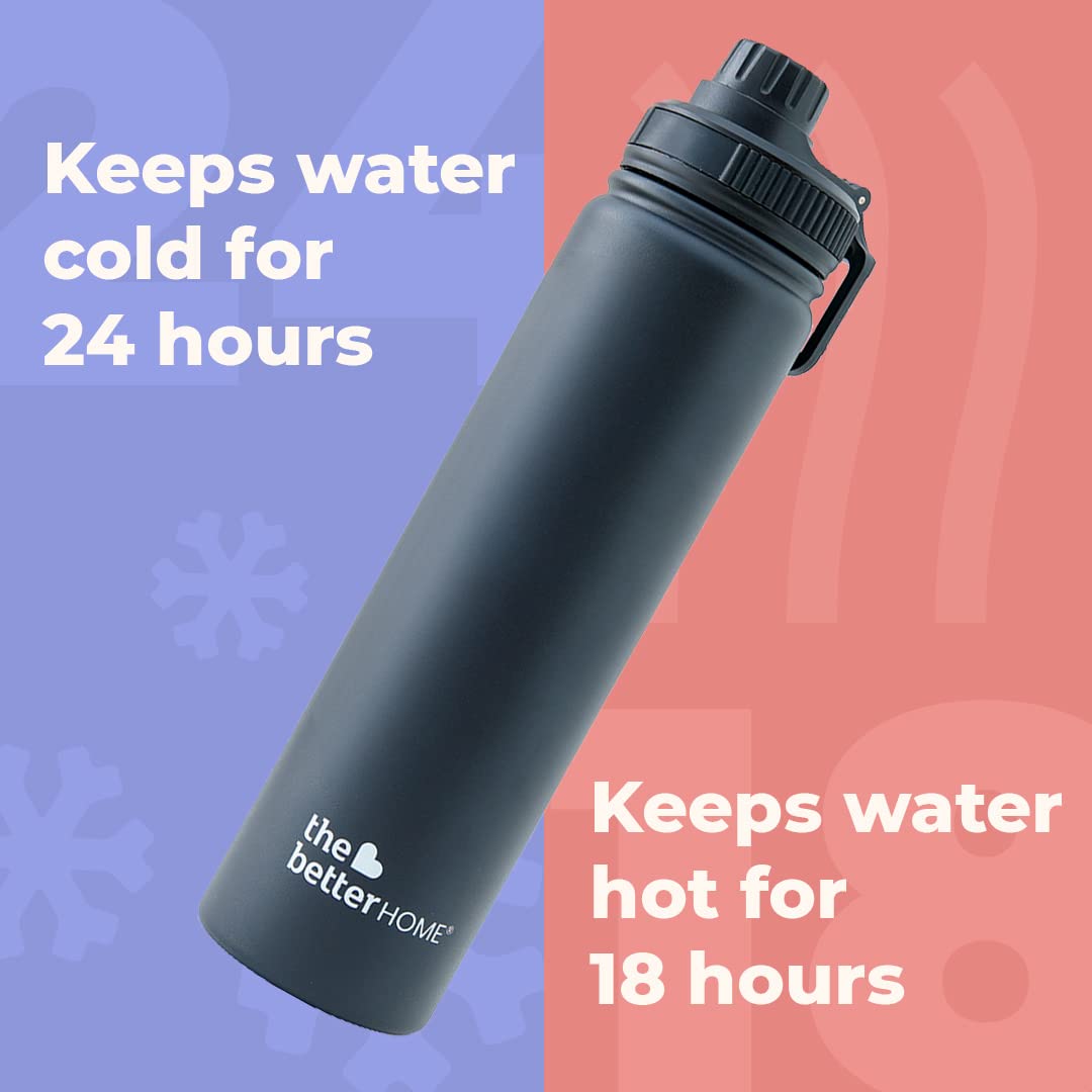 The Better Home 1000 Stainless Steel Insulated Water Bottle with Sipper (710ml) | Thermos Flask Sports Water Bottle | Hot and Cold Steel Water Bottle | Food Grade & BPA Free (Pack of 2, Black)