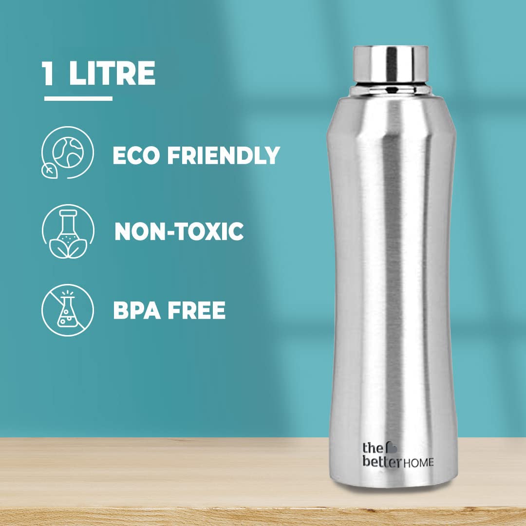 The Better Home 1000 Stainless Steel Water Bottle 1 Litre Silver | Eco-Friendly, Non-Toxic & BPA Free Water Bottles 1+ Litre | Rust-Proof, Lightweight, Leak-Proof & Durable Pack Of 1