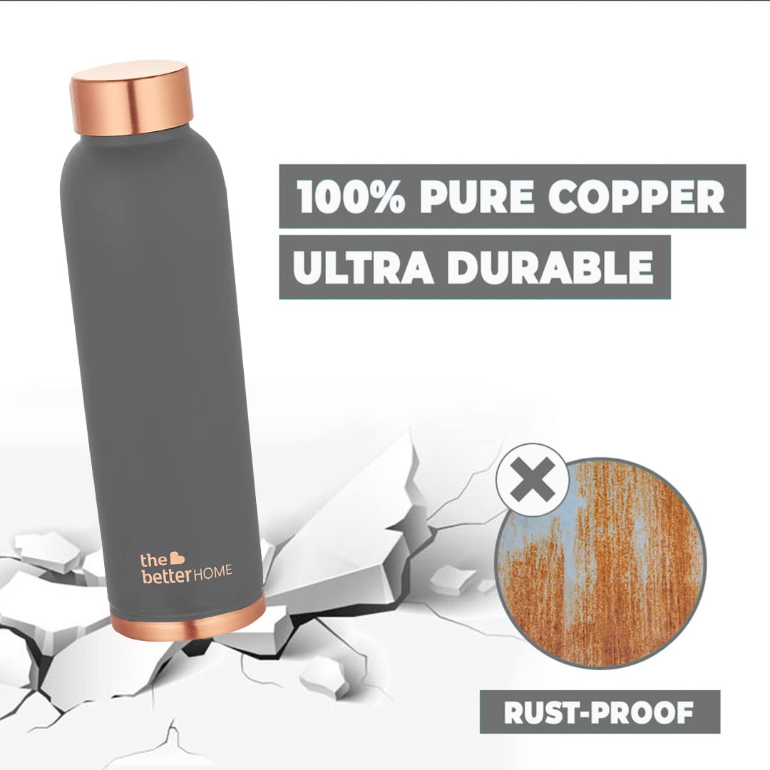 Combo: Copper Water Bottles - BPA Free, Leak Proof | Set of 3 | 1 Litre Each | Grey Color