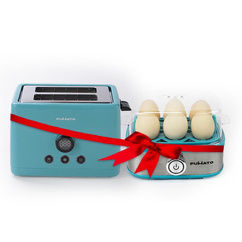 The Better Home FUMATO Anniversary, Wedding Gifts for Couples- 2 Slice Pop-up Toaster- Bun Rack + 2 in 1 Egg Boiler & Poacher | House Warming Gifts for New Home | 1 Yr Warranty (Misty Blue)