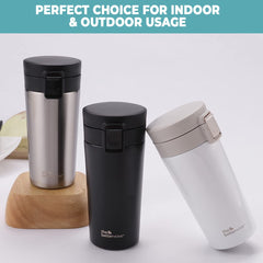 Vacuum Insulated Coffee Mug (380ml) | Double Wall Insulated Stainless Steel Coffee Mug | Hot and Cold Coffee Tumbler | Coffee Mug with Lid for Home & Office | Black