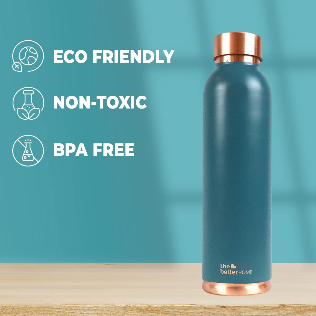 1000 Copper Water Bottle (950ml) and Copper Glass (Pack of 2) - Teal | 100% Pure Copper Bottle | BPA Free & Non Toxic Water Bottle with Anti Oxidant Properties of Copper