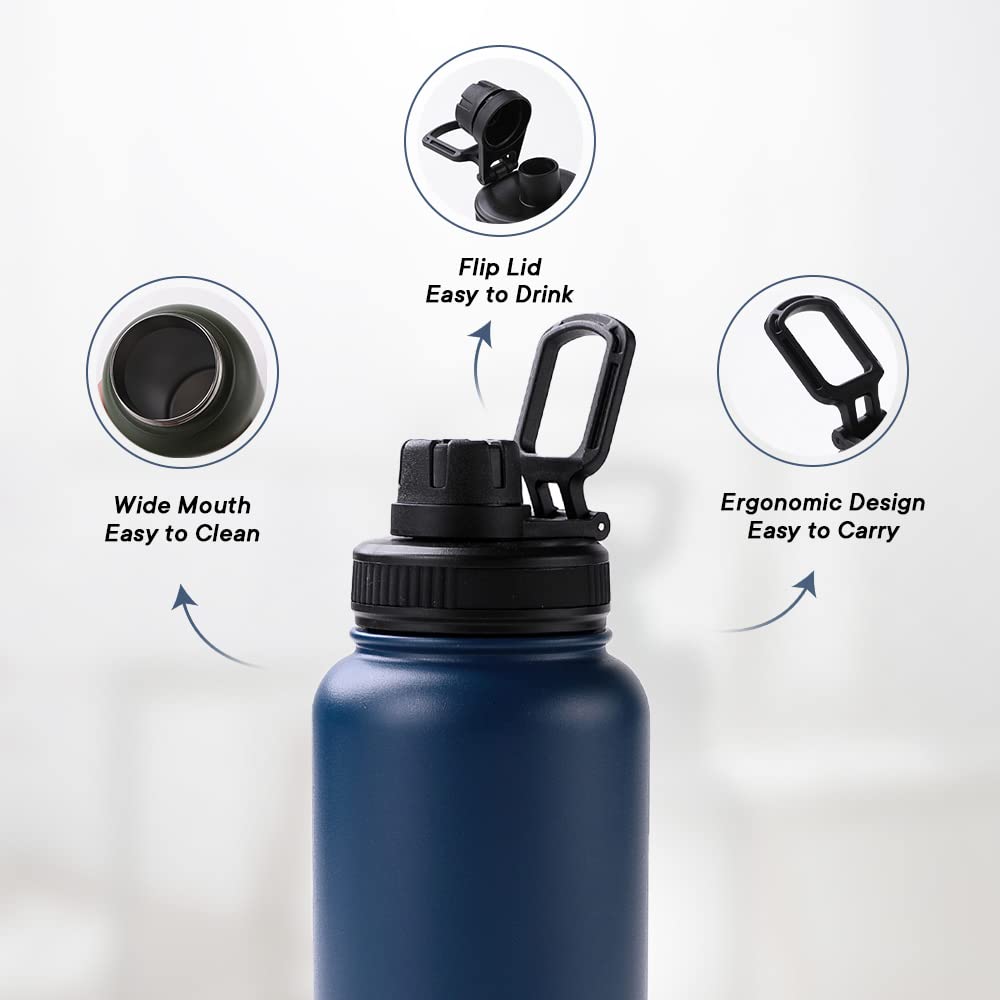 Insulated Water Bottle - Double Wall, Leakproof & Durable | 1 Litre | Deep Blue | Ideal for Gym & Office