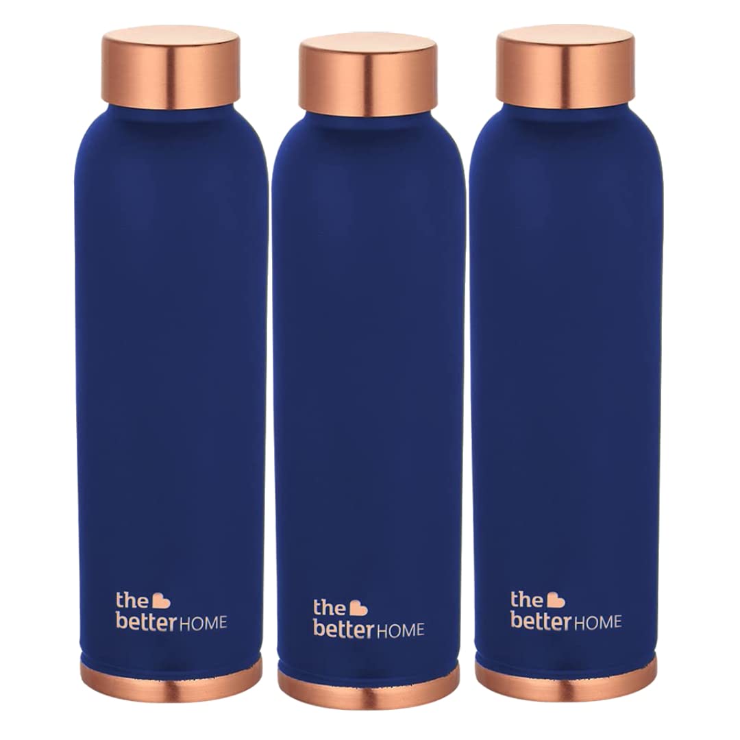 1000 Copper Water Bottle (900ml) | 100% Pure Copper Bottle | BPA Free & Non Toxic Water Bottle with Anti Oxidant Properties of Copper | Blue (Pack of 3)