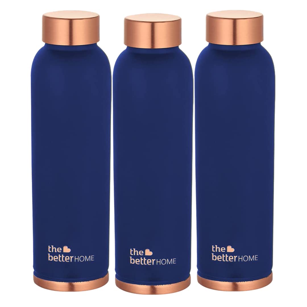 Pack of 3: 100% Pure Copper Water Bottles - BPA Free, Anti-Oxidant | 900ml | Blue