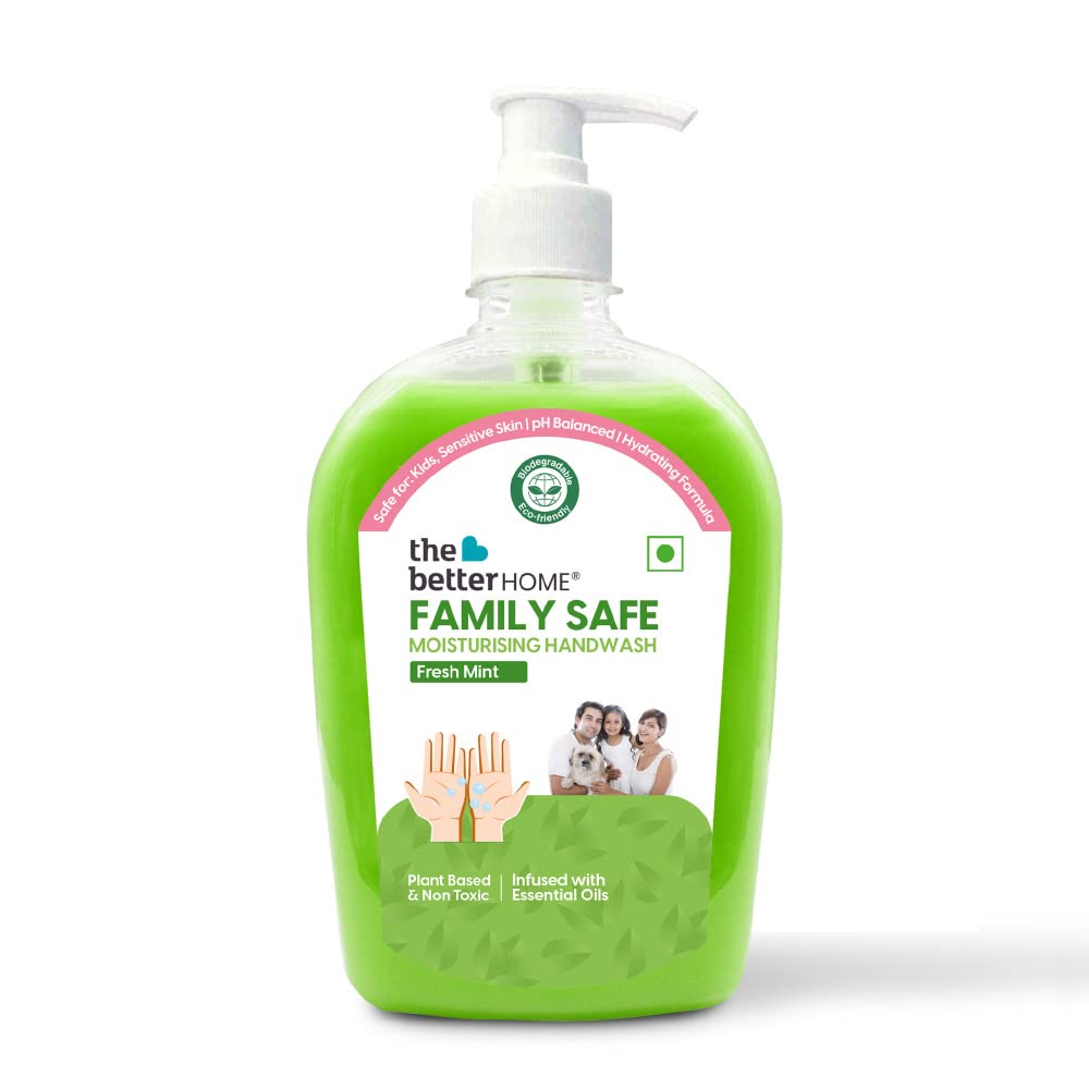 Moisturising Hand Wash Liquid 400ml | Fresh Mint| Family Safe, Non-Toxic pH Balanced | Safe for Sensitive Skin | with Aloe Vera & Essential Oils